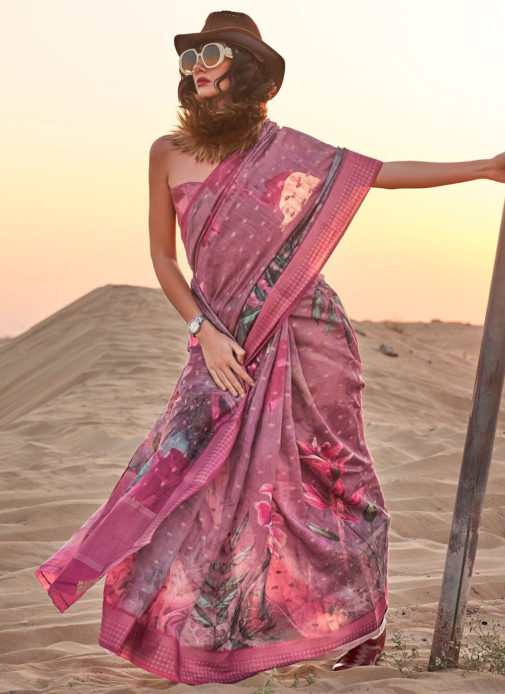 Classic Printed Linen Saree - S6419