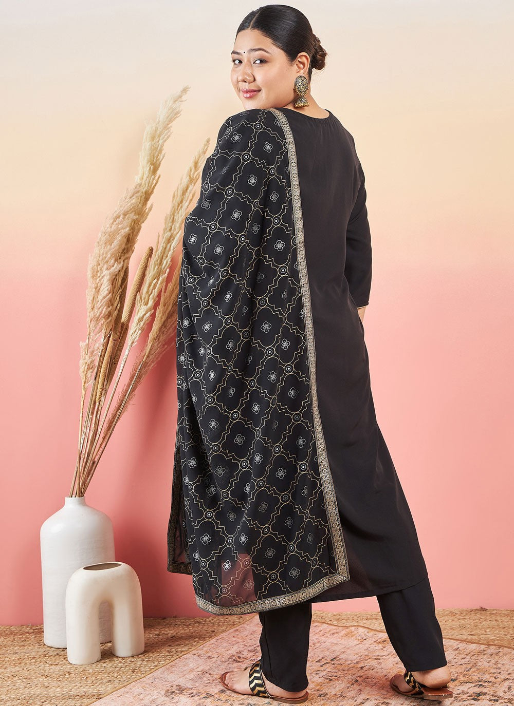Salwar Suit Printed Black Pure Crepe T5708