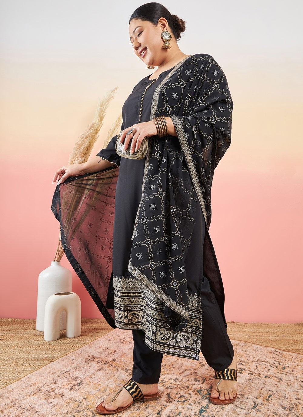 Salwar Suit Printed Black Pure Crepe T5708