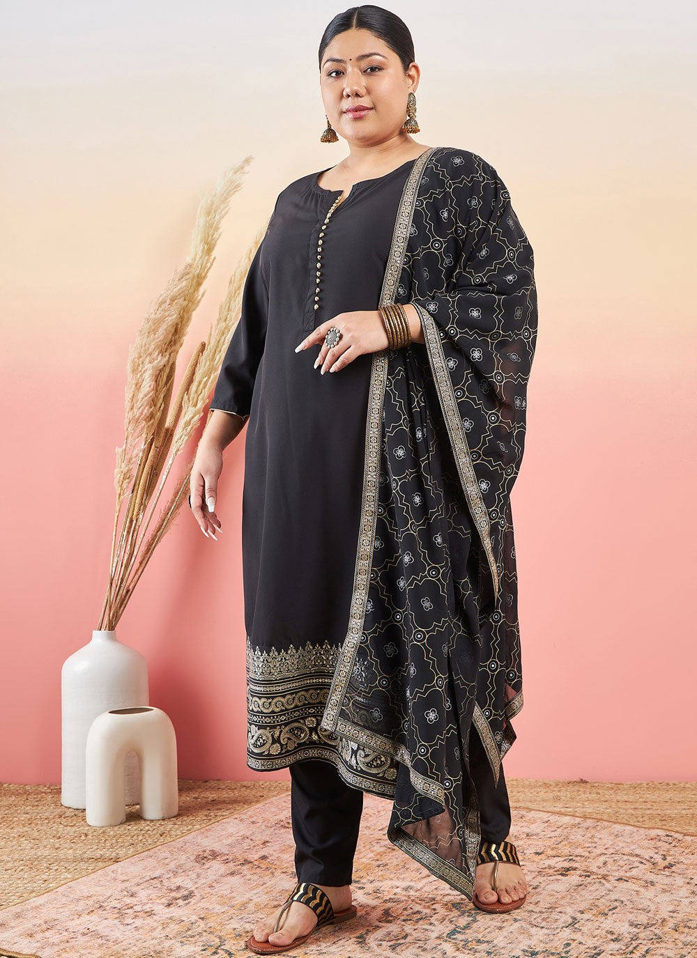 Salwar Suit Printed Black Pure Crepe T5708