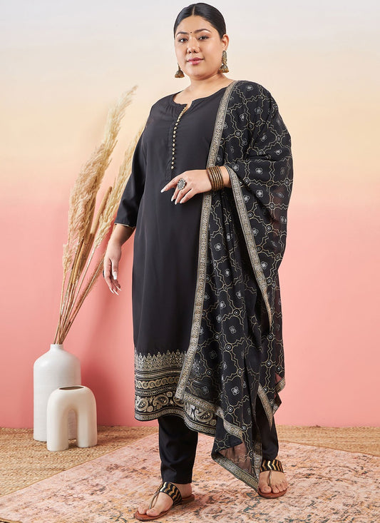 Salwar Suit Printed Black Pure Crepe T5708