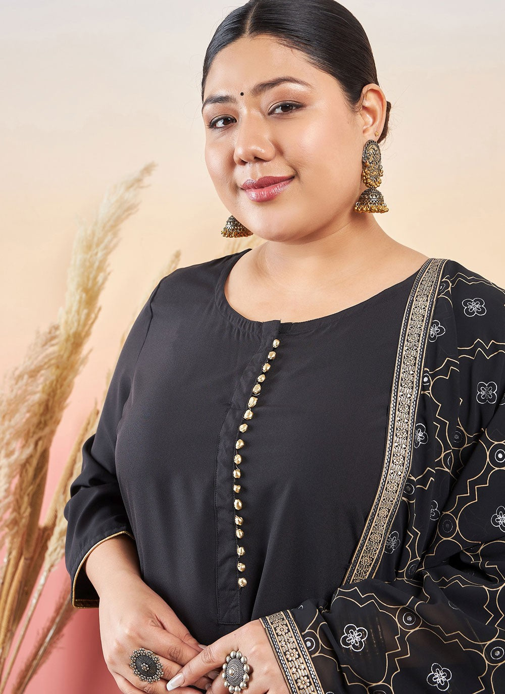 Salwar Suit Printed Black Pure Crepe T5708