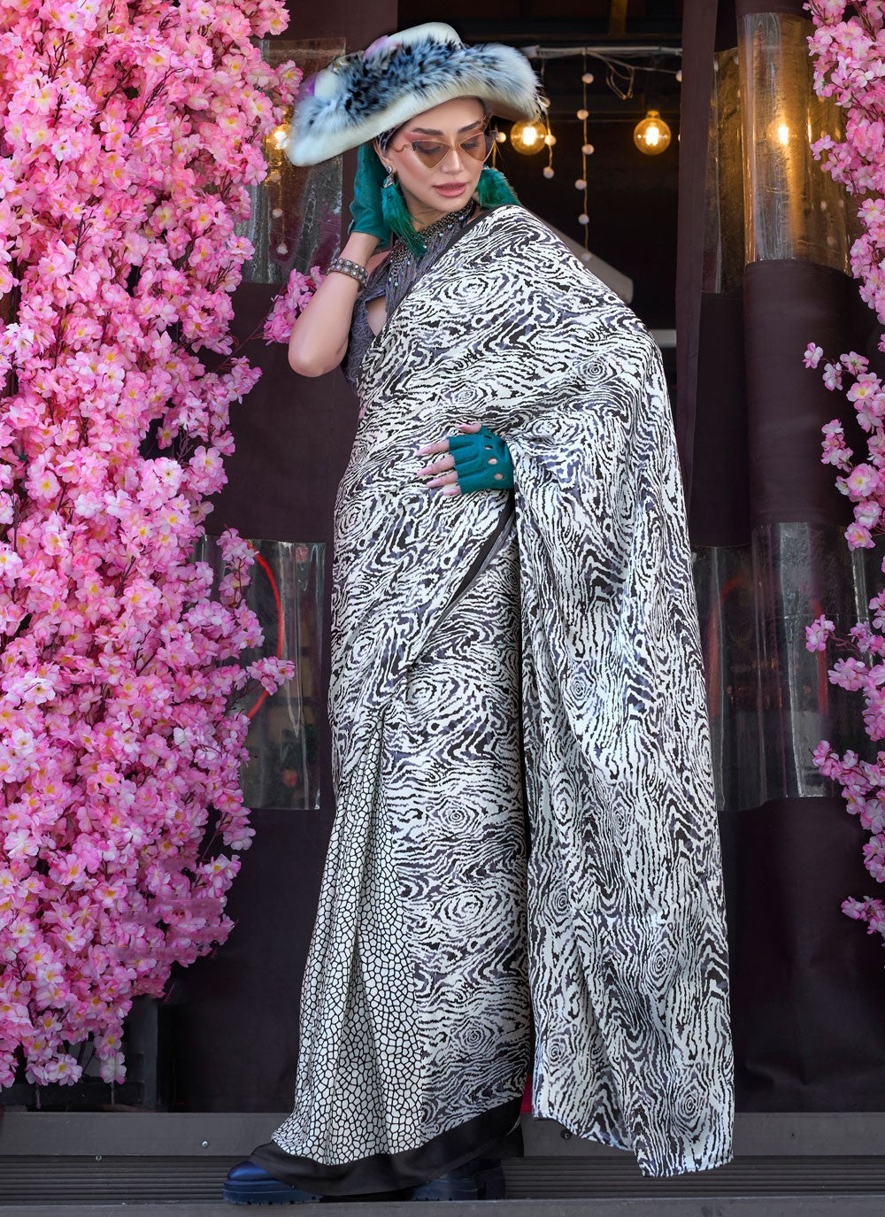 Classic Printed Satin Saree - S8393