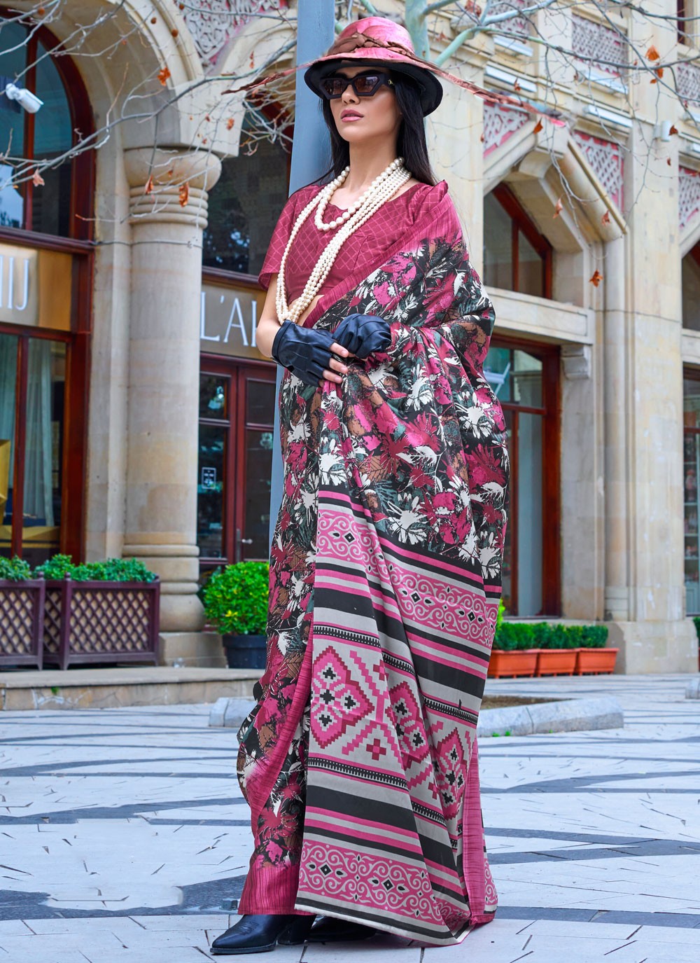 Classic Printed Satin Saree - S8393