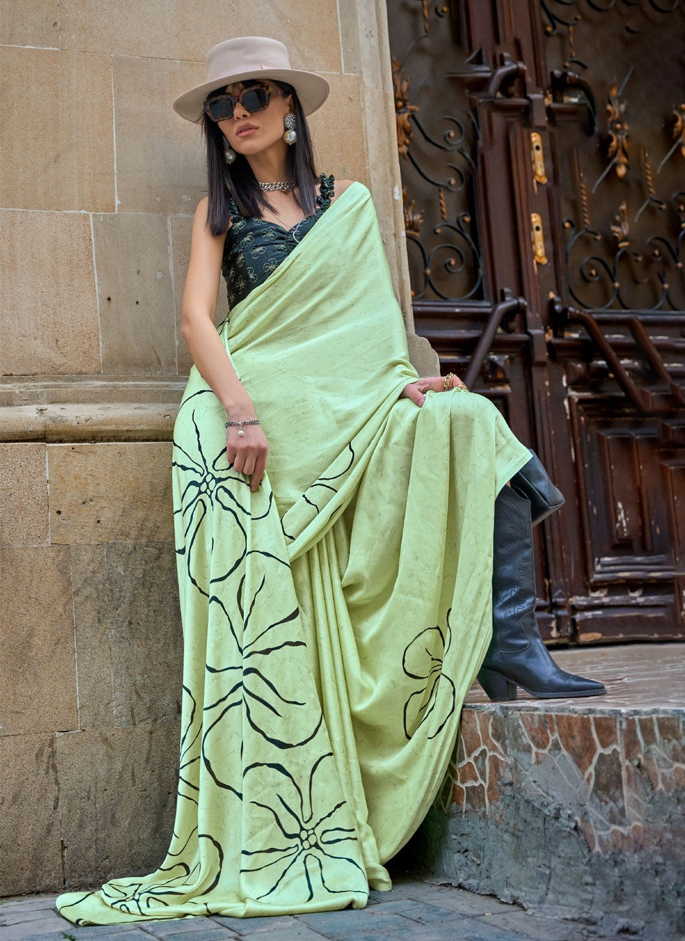 Saree Printed Satin Saree - S3987