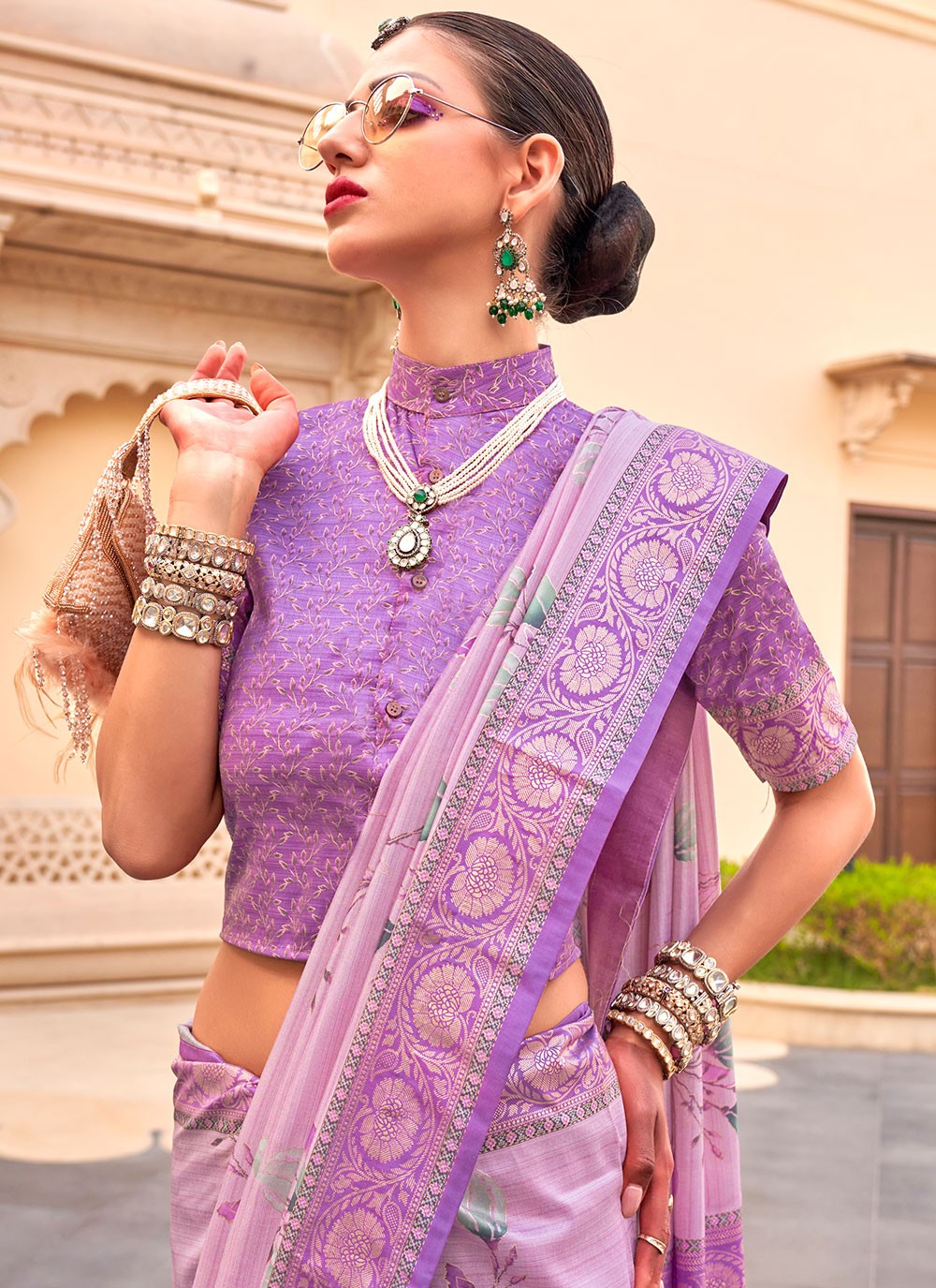 Contemporary Floral Printed Silk Saree - S6277