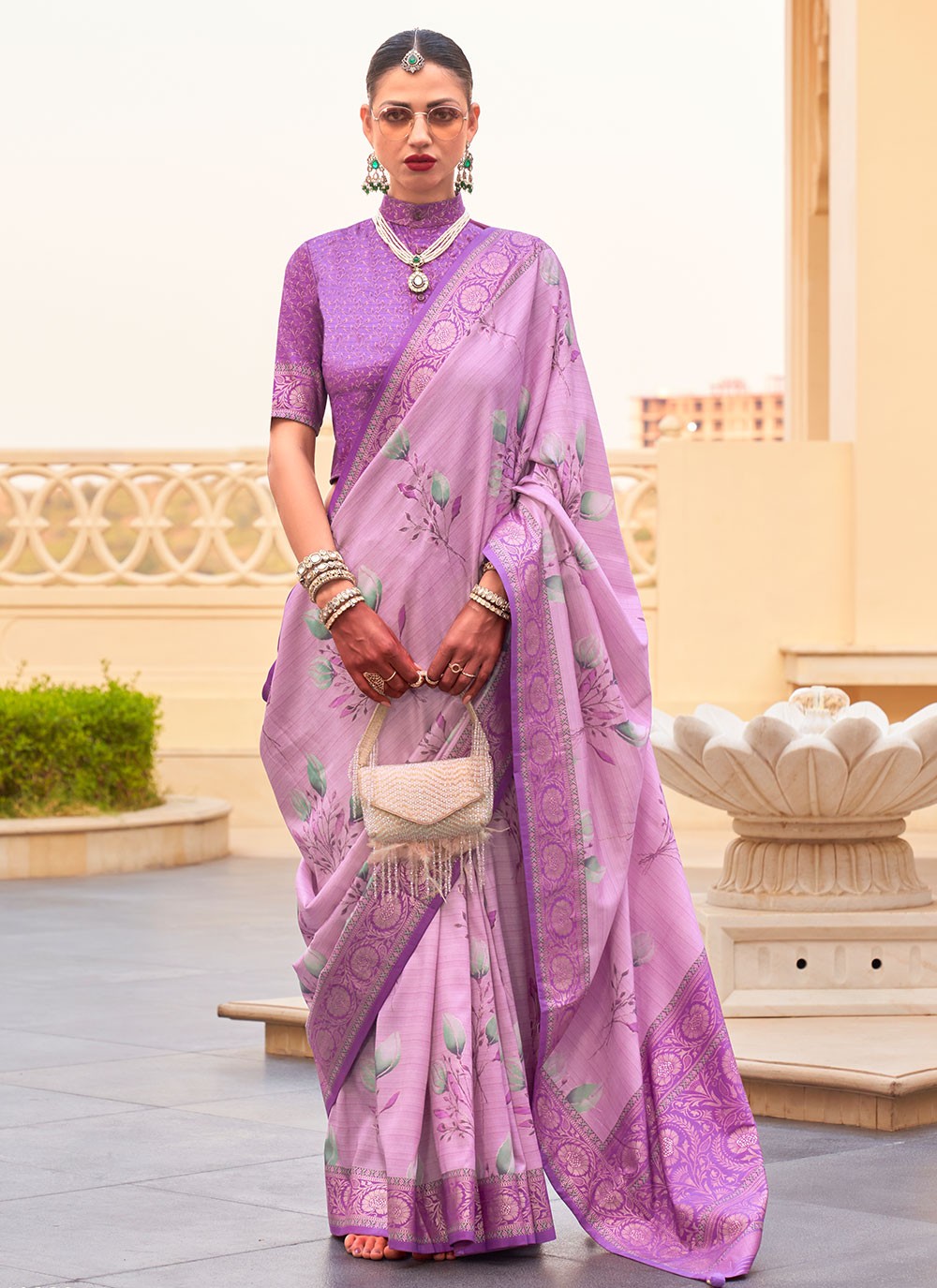 Contemporary Floral Printed Silk Saree - S6277