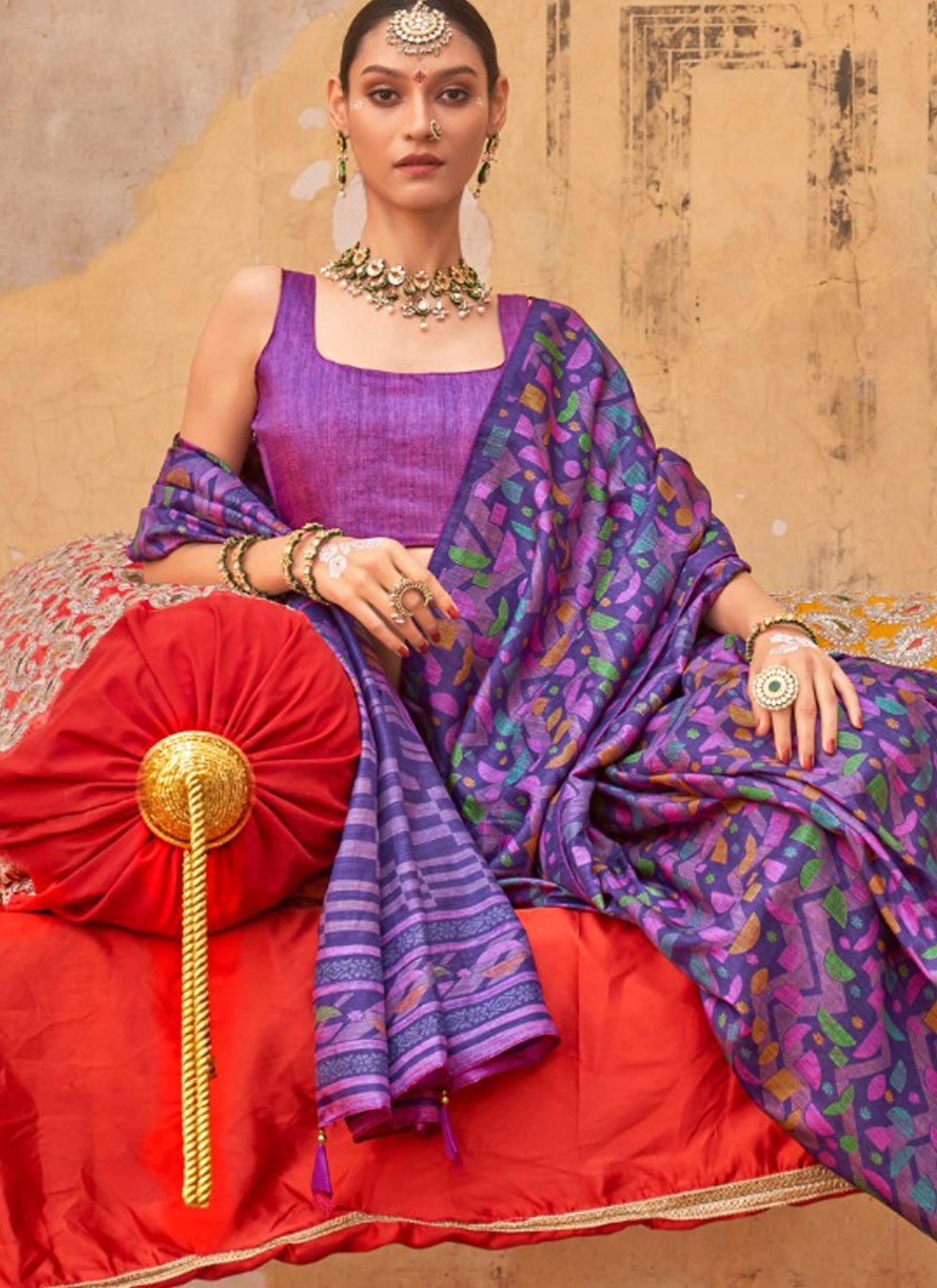 Fancy Work Silk Violet Saree S14768