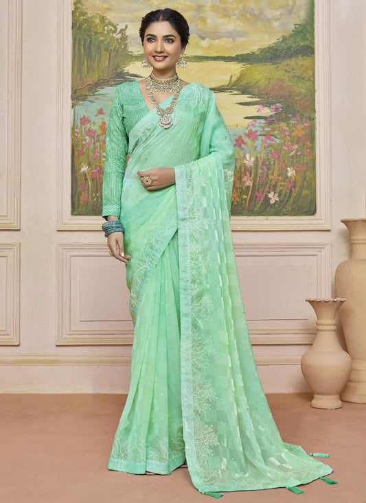 Sea Green Silk Contemporary Saree Printed S20249