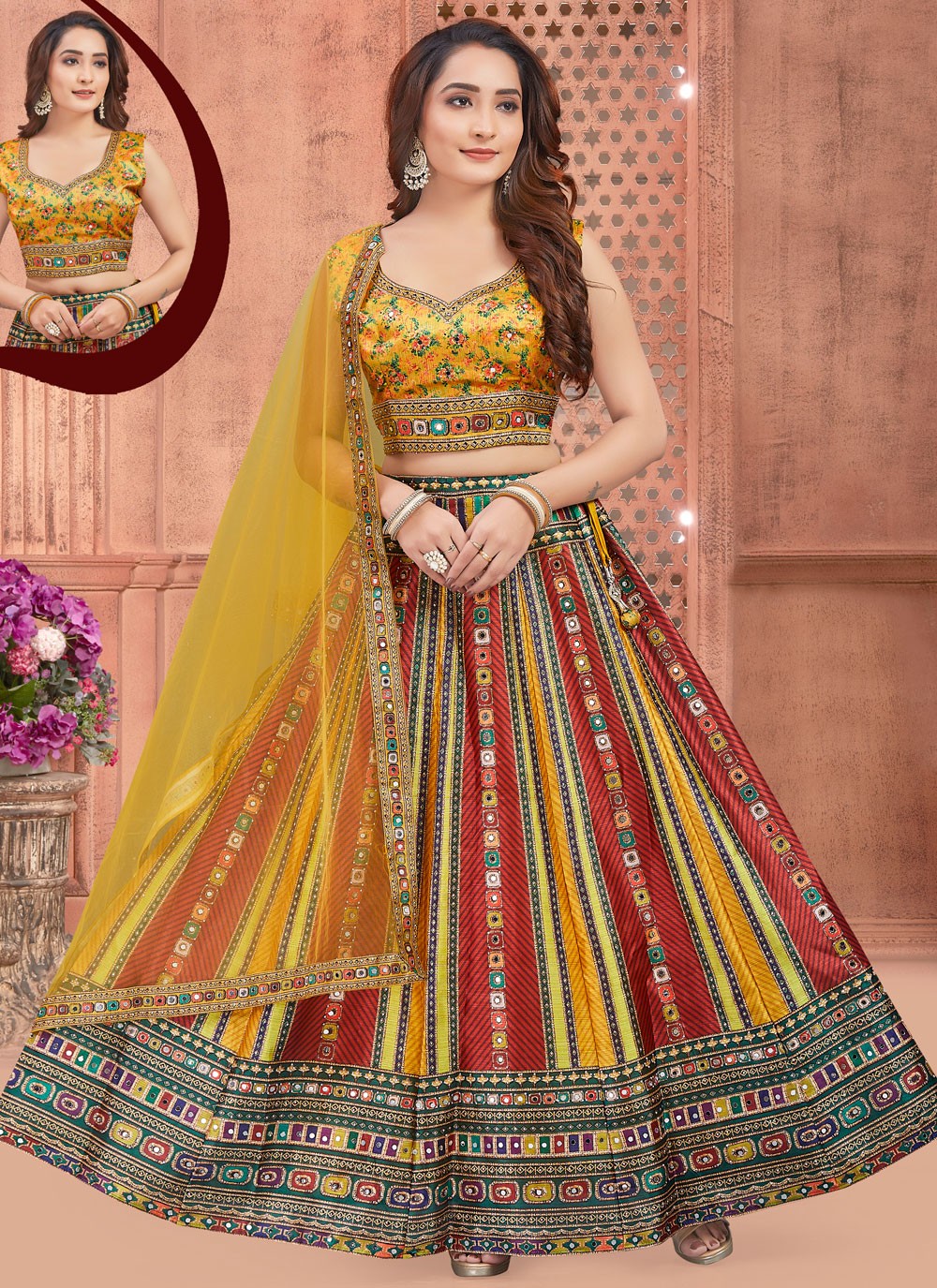 Embroidered Silk Multi Colour Readymade Lehenga Choli  L3772