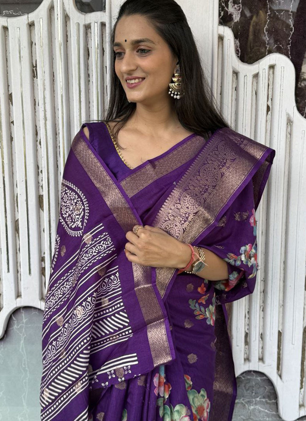 Printed, Weaving Zari Pure Dola Saree - S11836