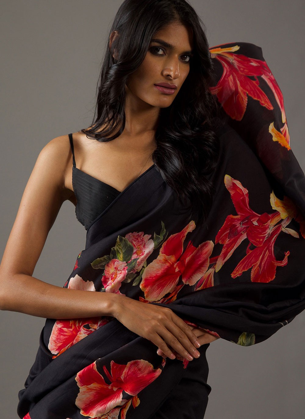 Classic Saree Printed Black Pure Crepe Saree S13571