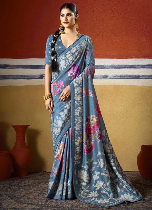 Blue Silk Classic Saree Printed S17110