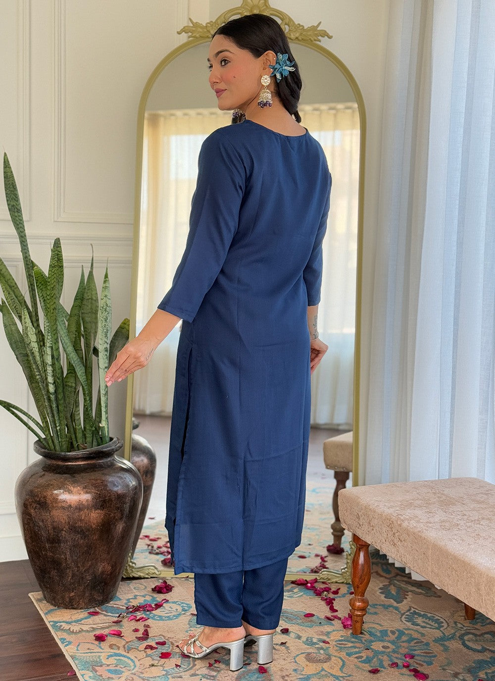 Salwar Suit Embroidered, Printed Blue T7363