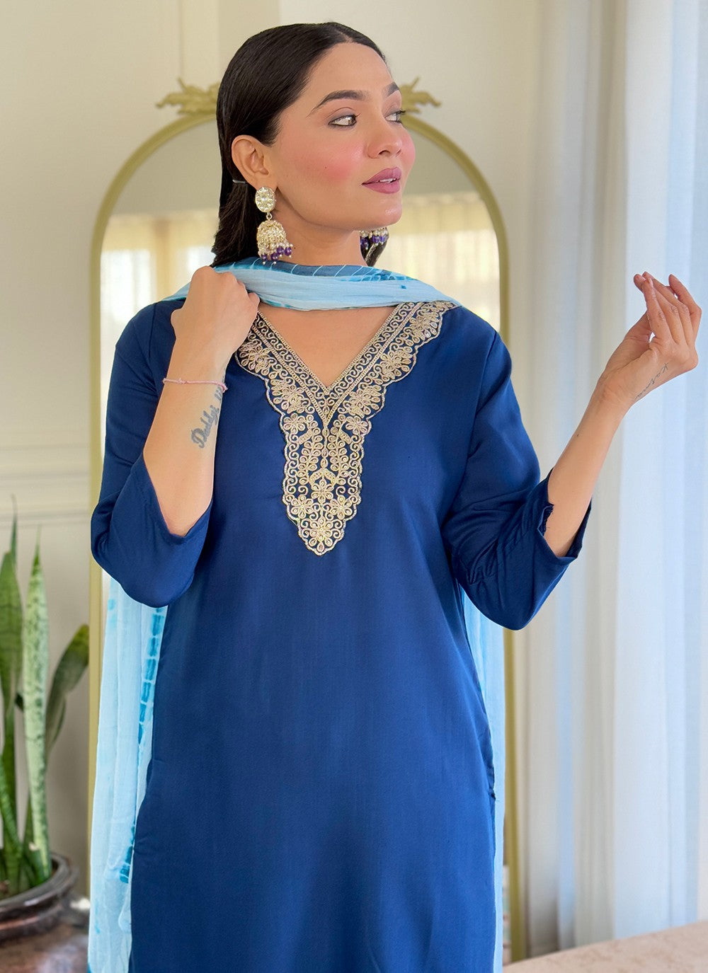 Salwar Suit Embroidered, Printed Blue T7363