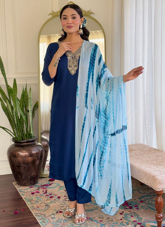 Salwar Suit Embroidered, Printed Blue T7363