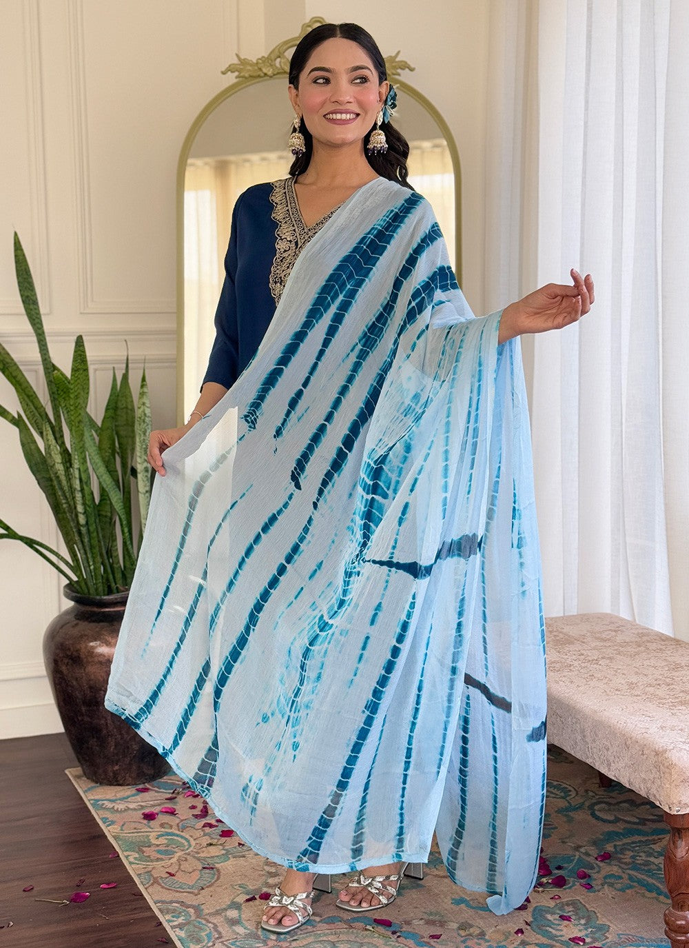 Salwar Suit Embroidered, Printed Blue T7363