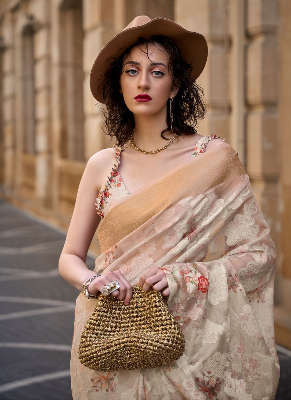 Designer Printed Brasso Saree - S4221