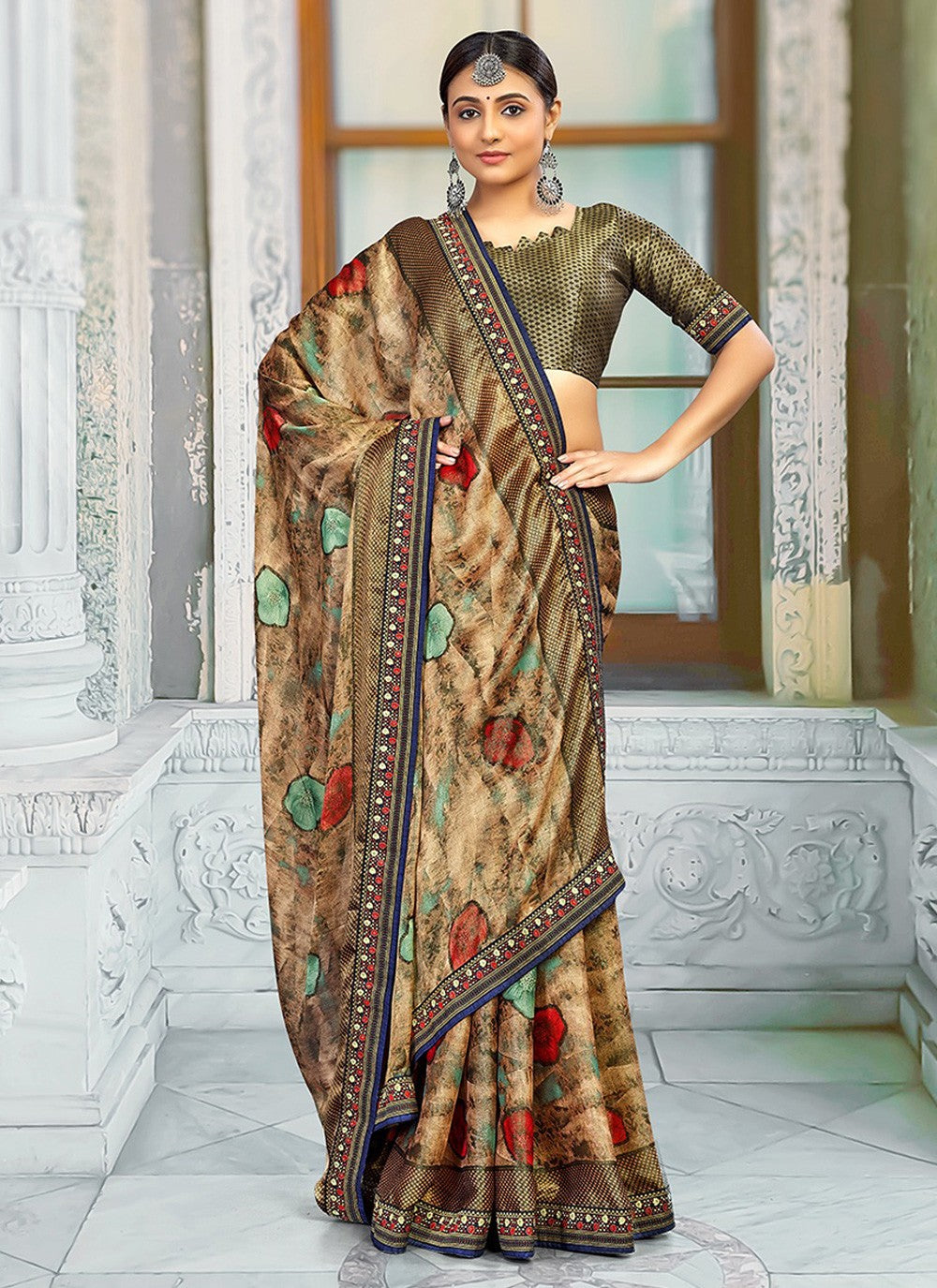 Classic Printed Brasso Saree - S3205