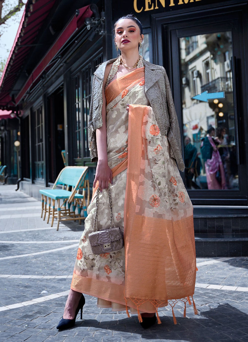 Designer Printed Brasso Saree - S4221