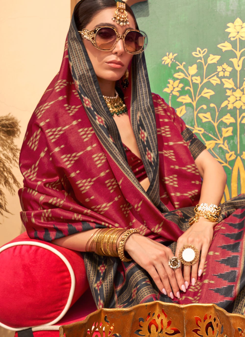 Classic Saree Printed Hot Pink, Maroon Silk Saree S12417