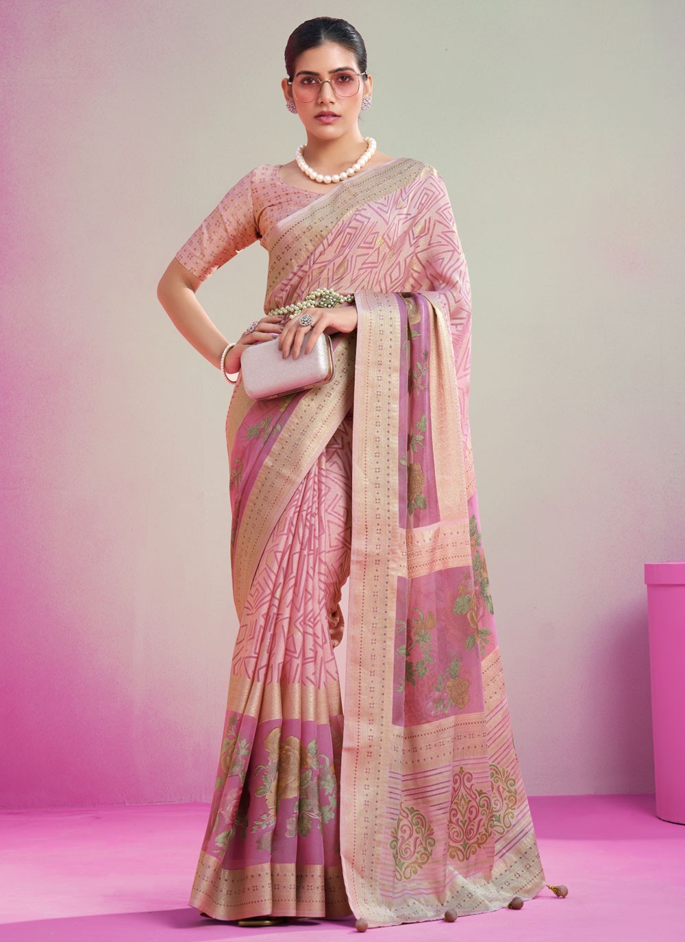 Classic Saree Printed Magenta, Pink Georgette Saree S13361