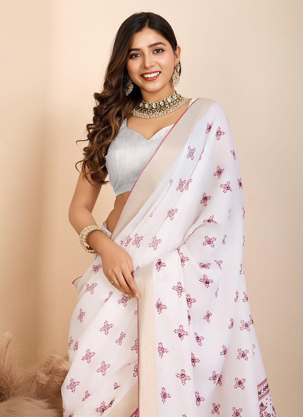 Classic Saree Printed Off White Cotton Saree S13632