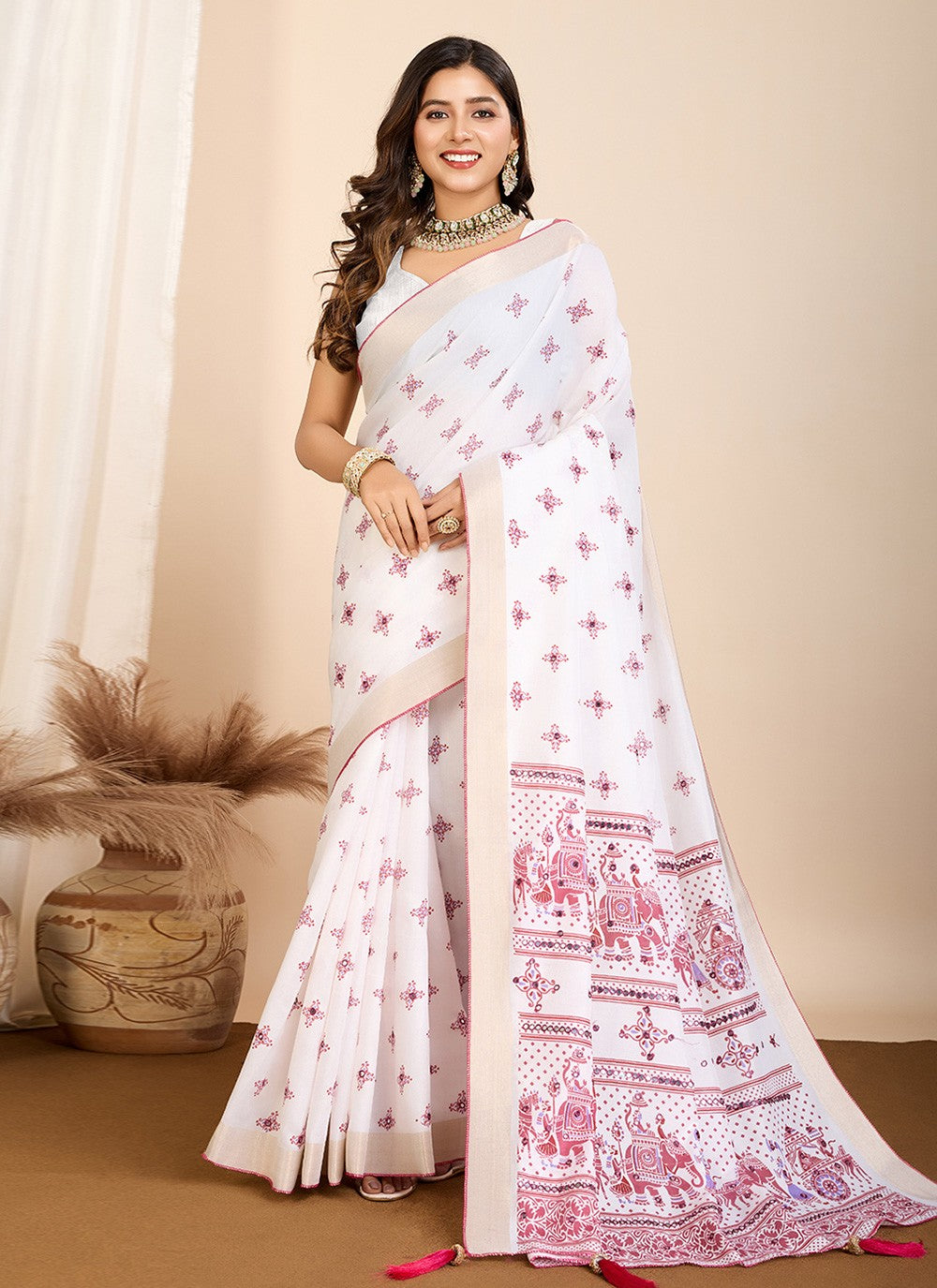 Classic Saree Printed Off White Cotton Saree S13632