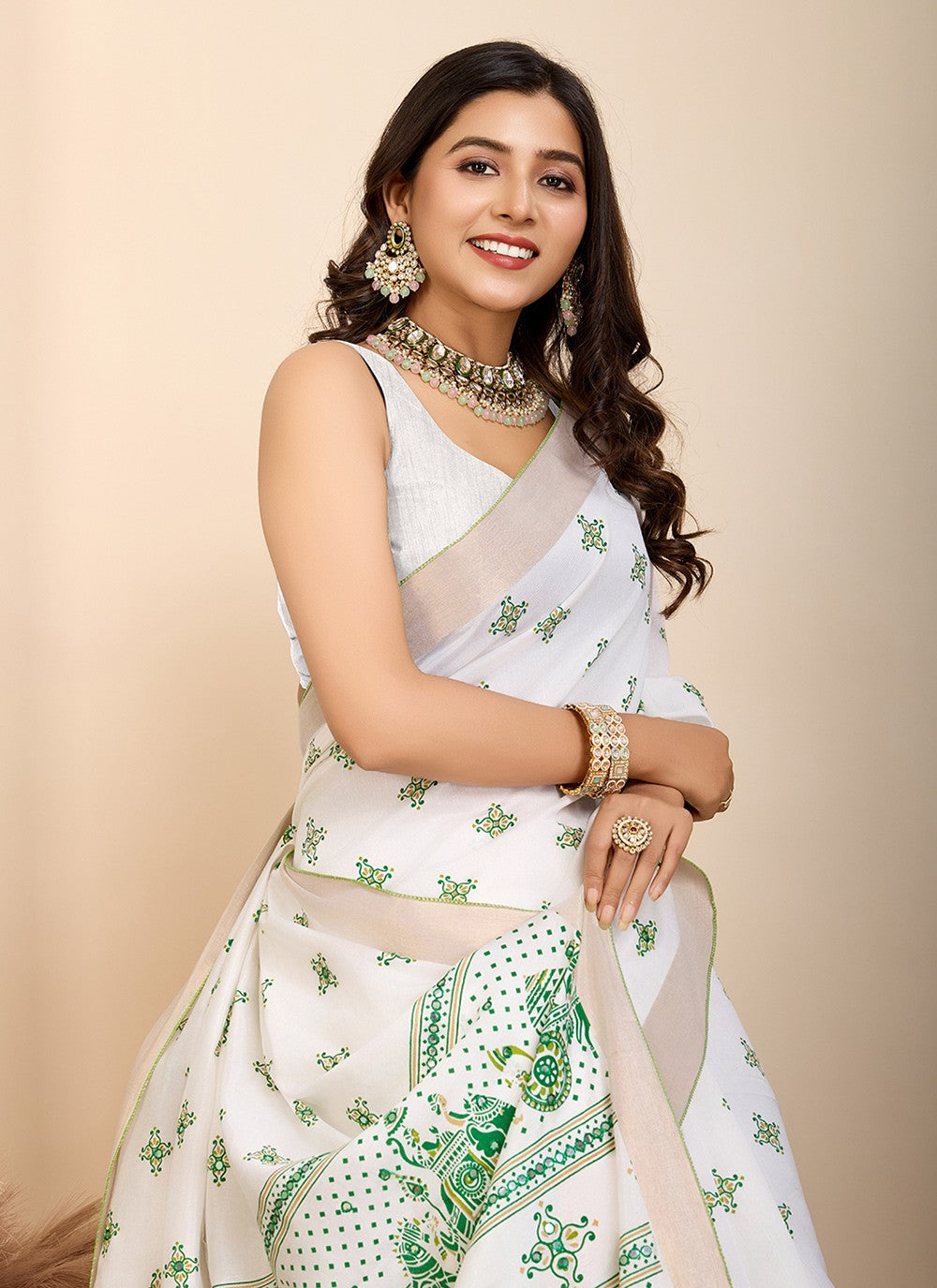 Trendy Saree Printed Off White Cotton Saree S13630