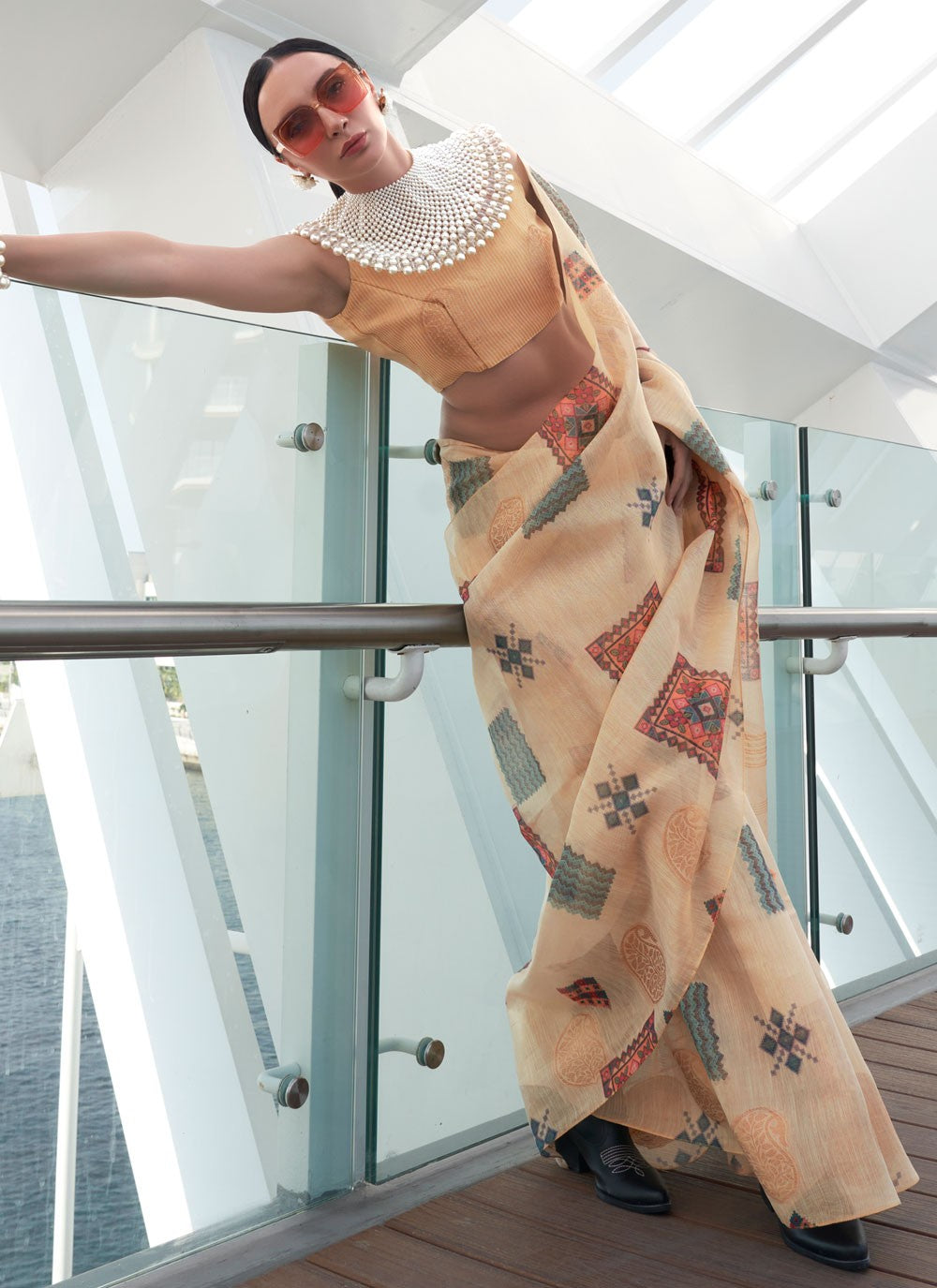 Trendy Printed Tissue Saree - S5728