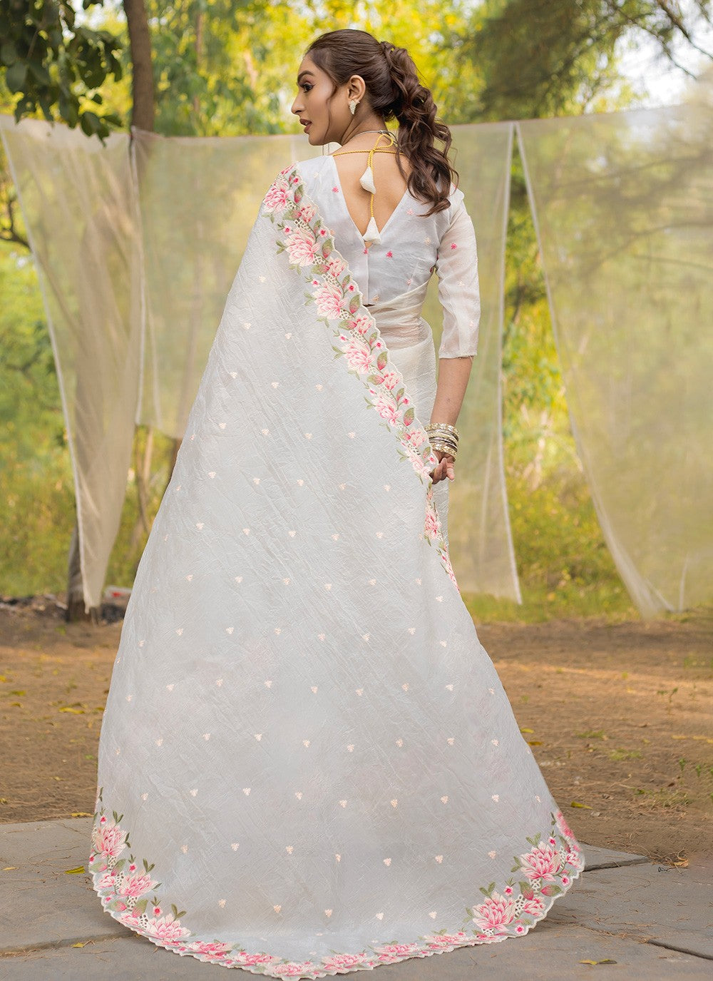 Classic Saree Printed White Crush S12551
