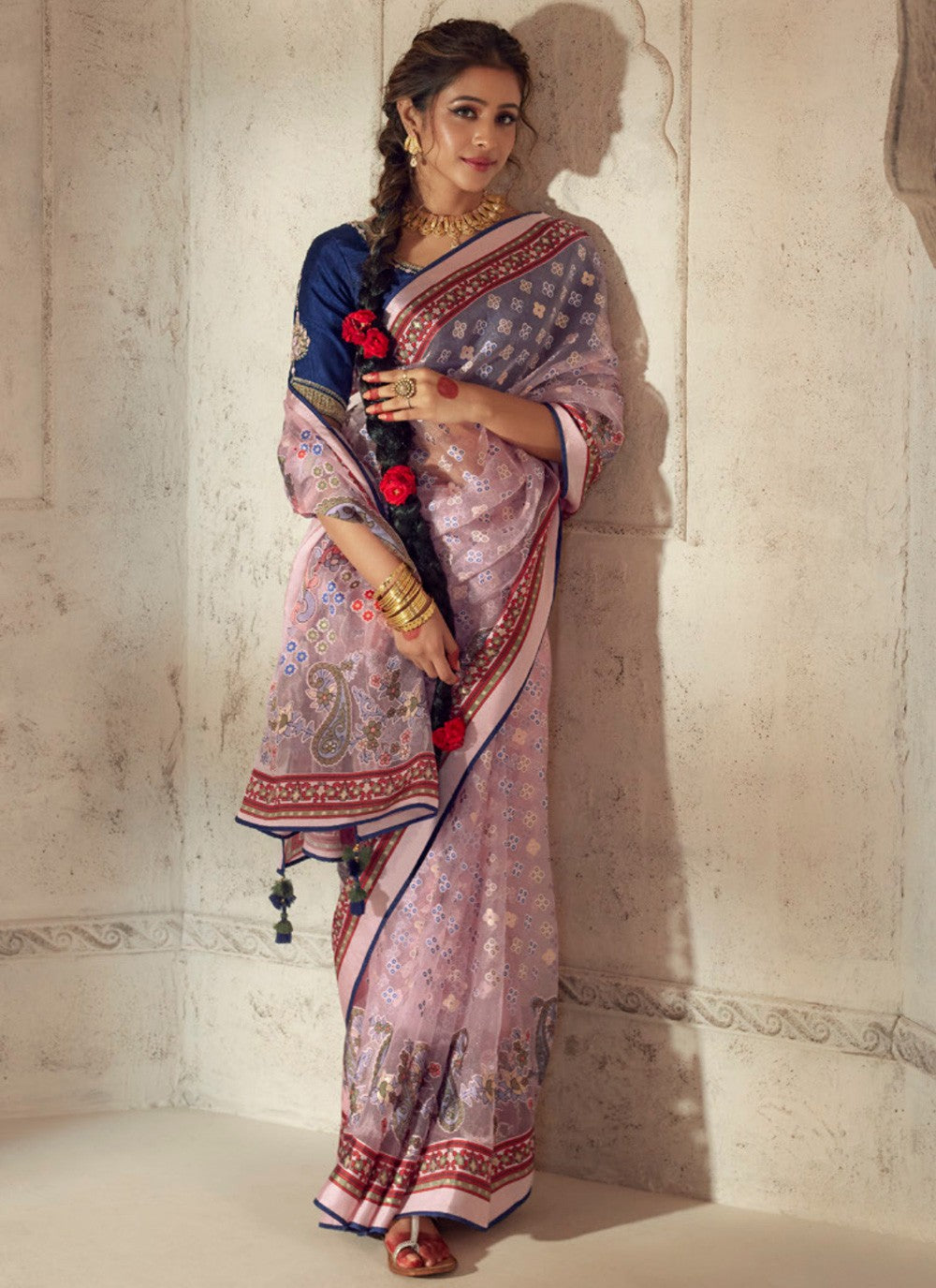 Contemporary Patch Border Brasso, Organza Saree - S3822