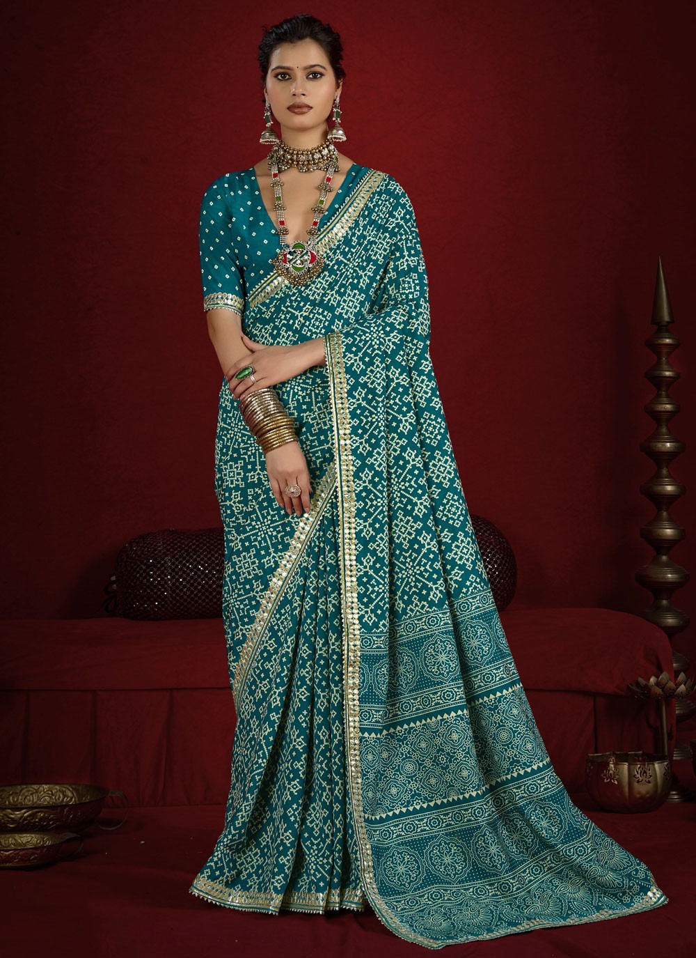 Morpeach Silk Designer Saree Border Work, Lace, Printed S17118
