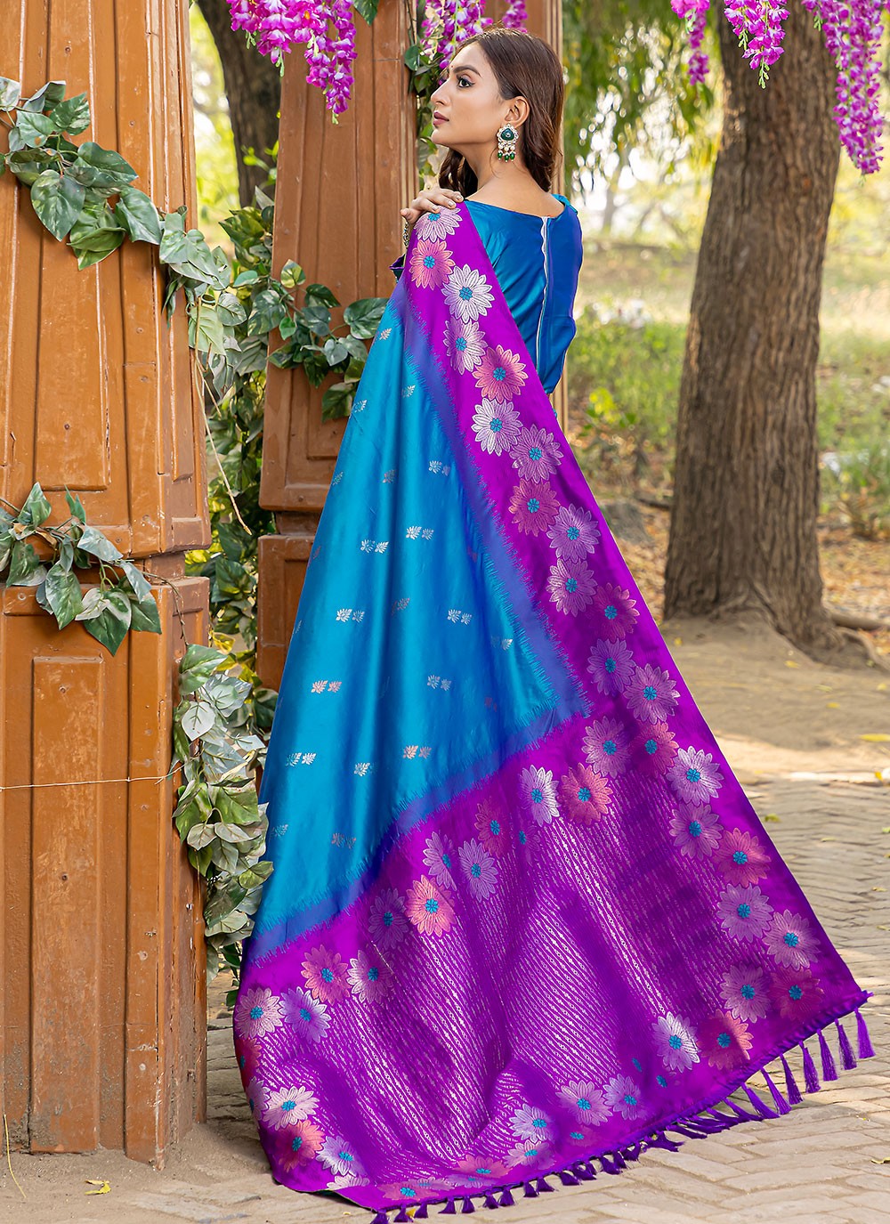 Classic Saree Printed Blue Silk S12563