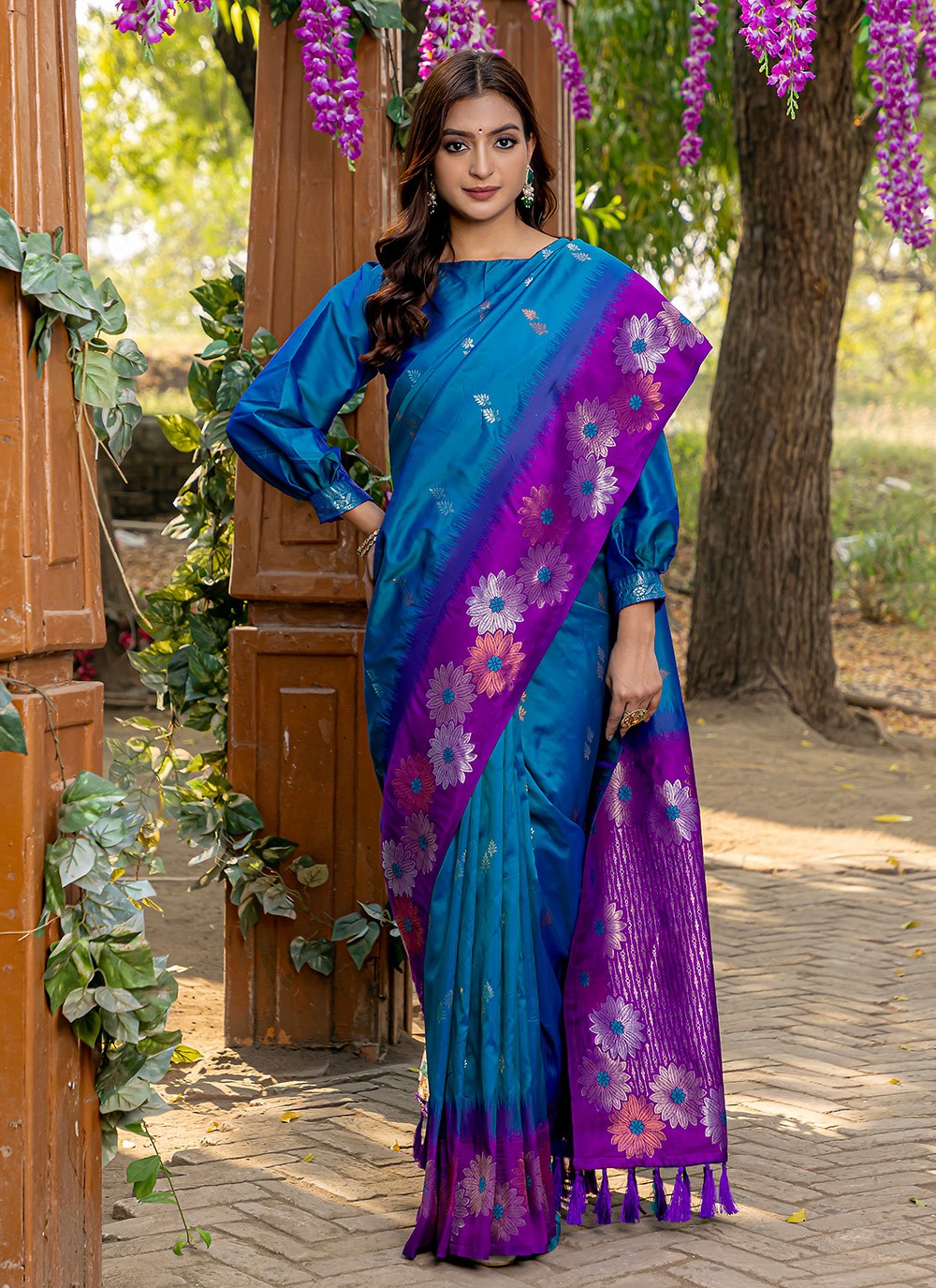 Classic Saree Printed Blue Silk S12563