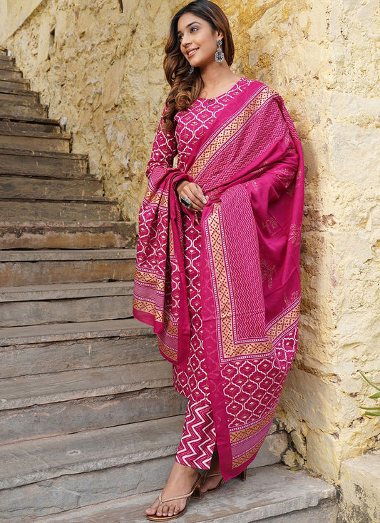 Salwar Suit Printed Hot Pink Rayon T5378