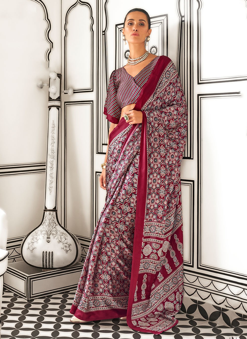 Classic Printed Crepe Silk, Satin Saree - S6780