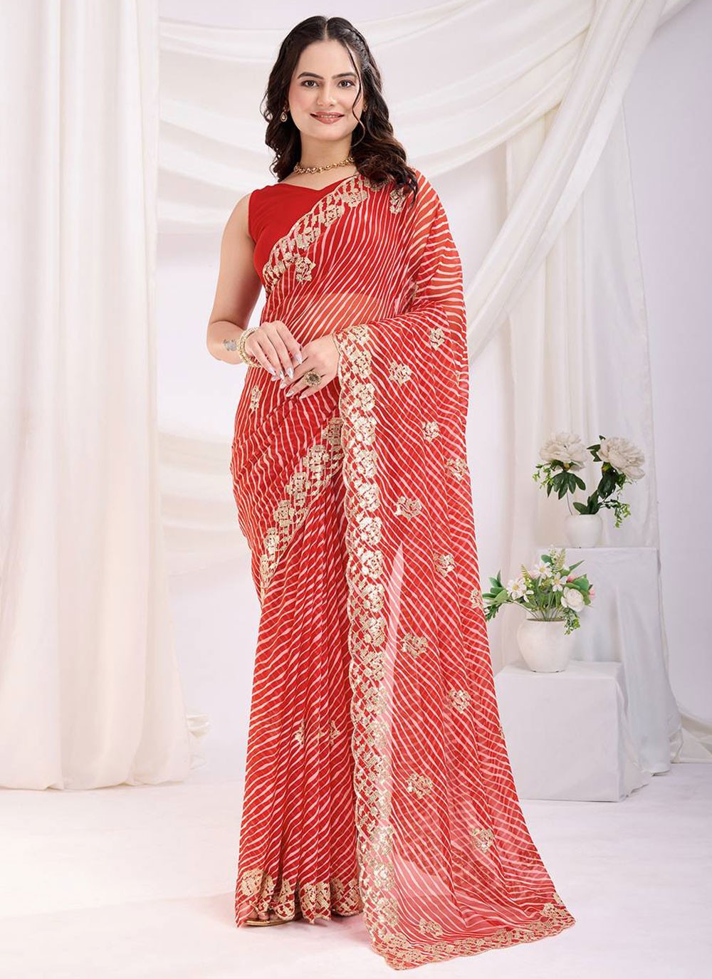 Casual Printed Orange Georgette Saree S12985