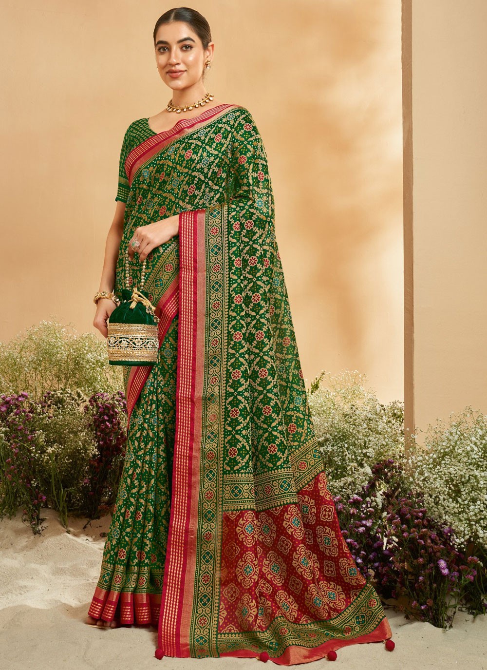 Classic Saree Printed Green Georgette Saree S13183