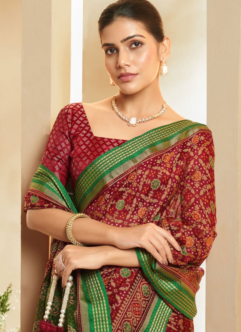 Designer Printed Maroon Georgette Saree S13185