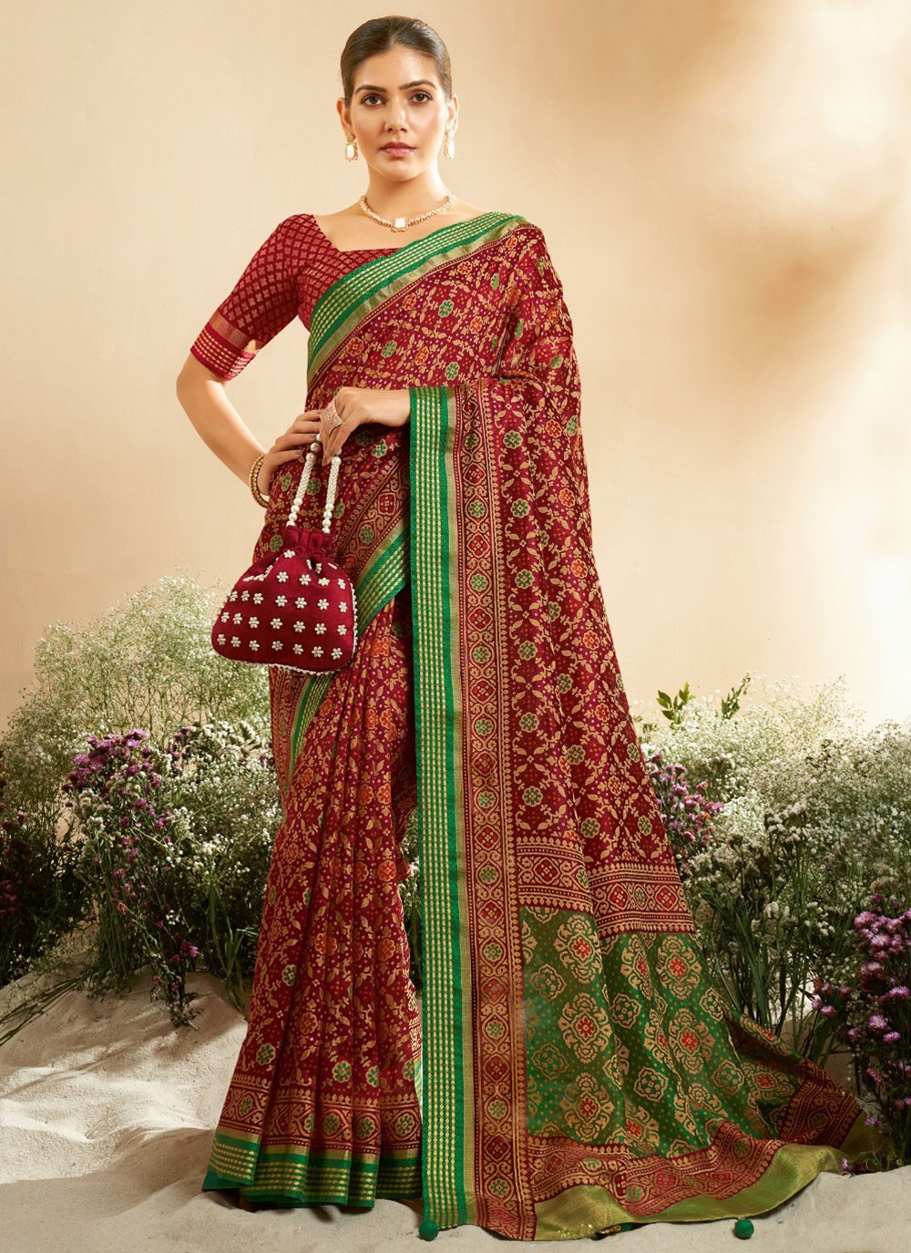 Designer Printed Maroon Georgette Saree S13185