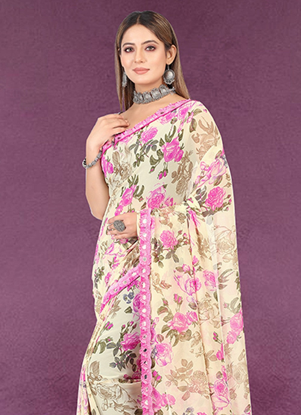 Trendy Printed Chiffon Saree - S3416