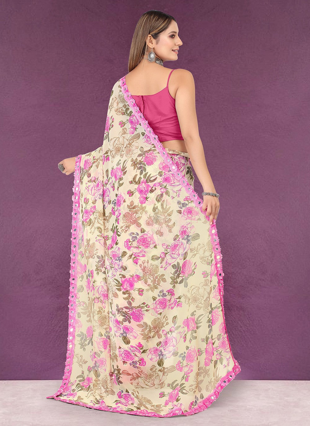 Trendy Printed Chiffon Saree - S3416