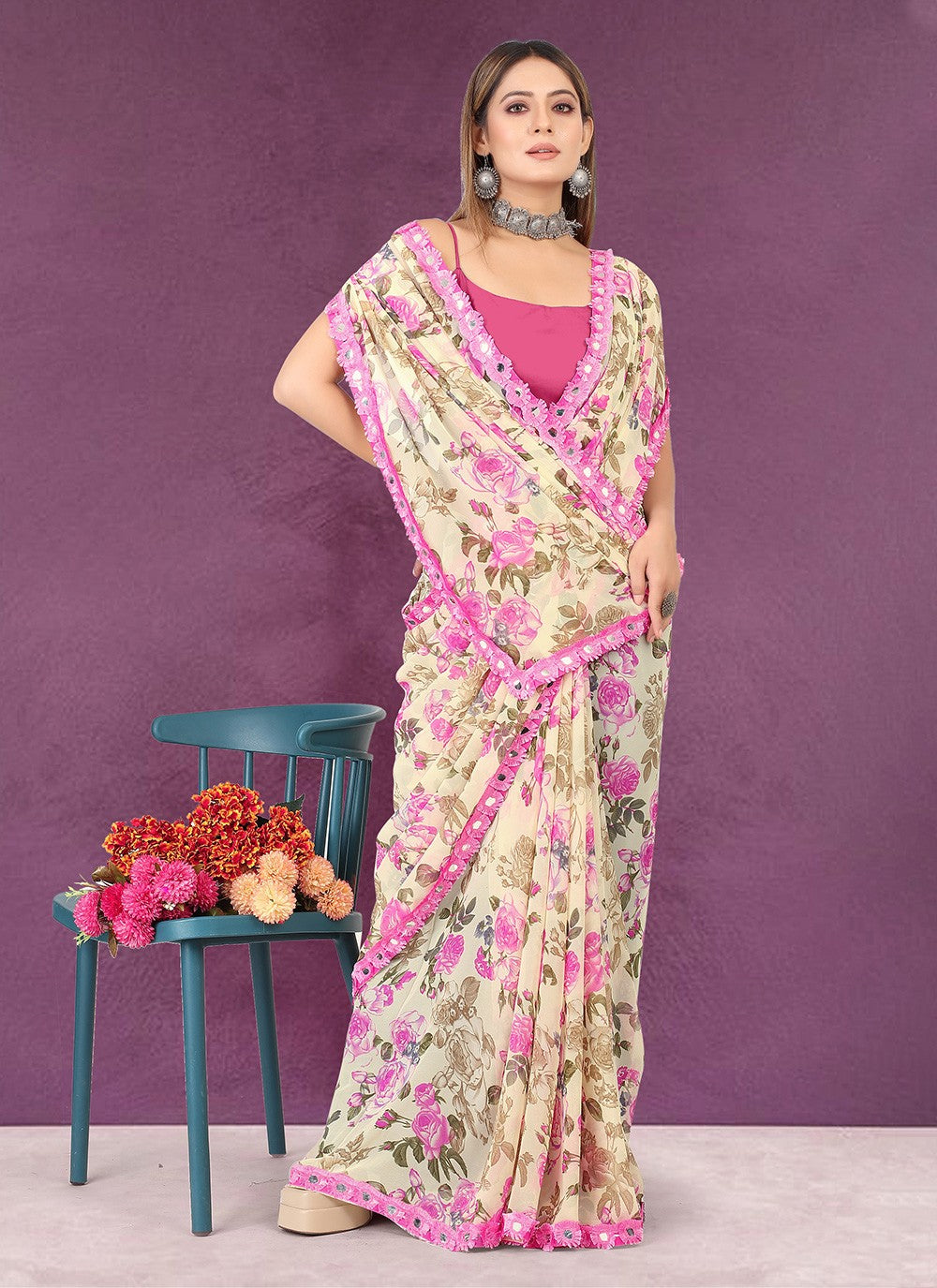Trendy Printed Chiffon Saree - S3416