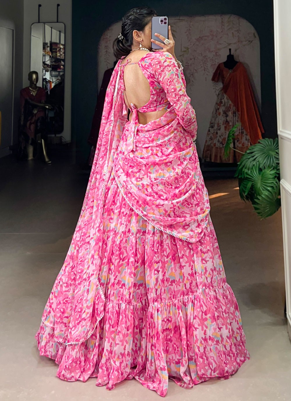 Printed Georgette Pink Lehenga - L3202