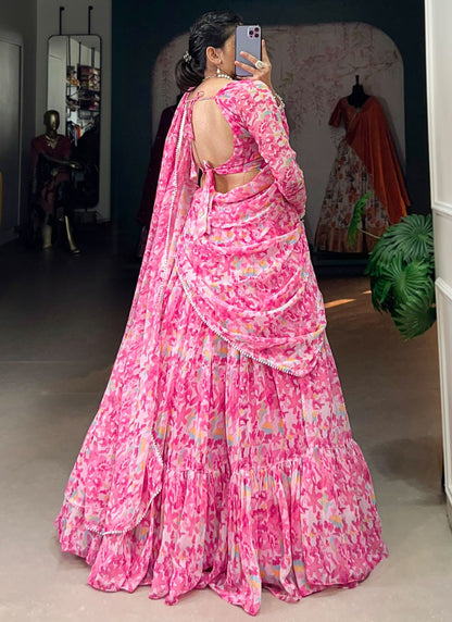 Printed Georgette Pink Lehenga - L3202