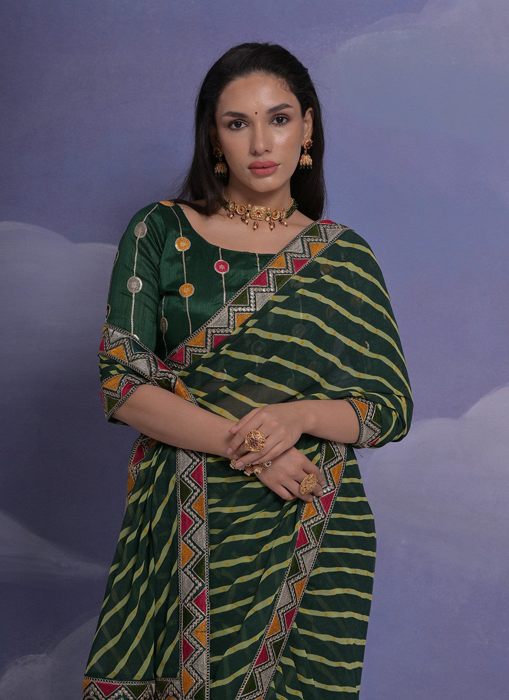 Trendy Border Work Georgette Saree - S4872
