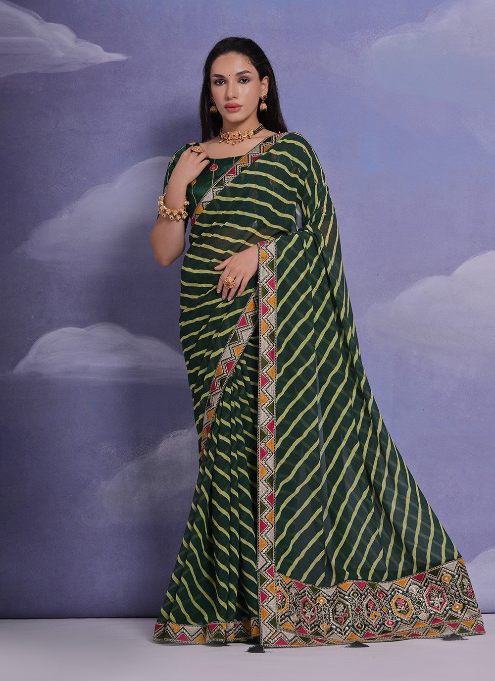 Trendy Border Work Georgette Saree - S4872