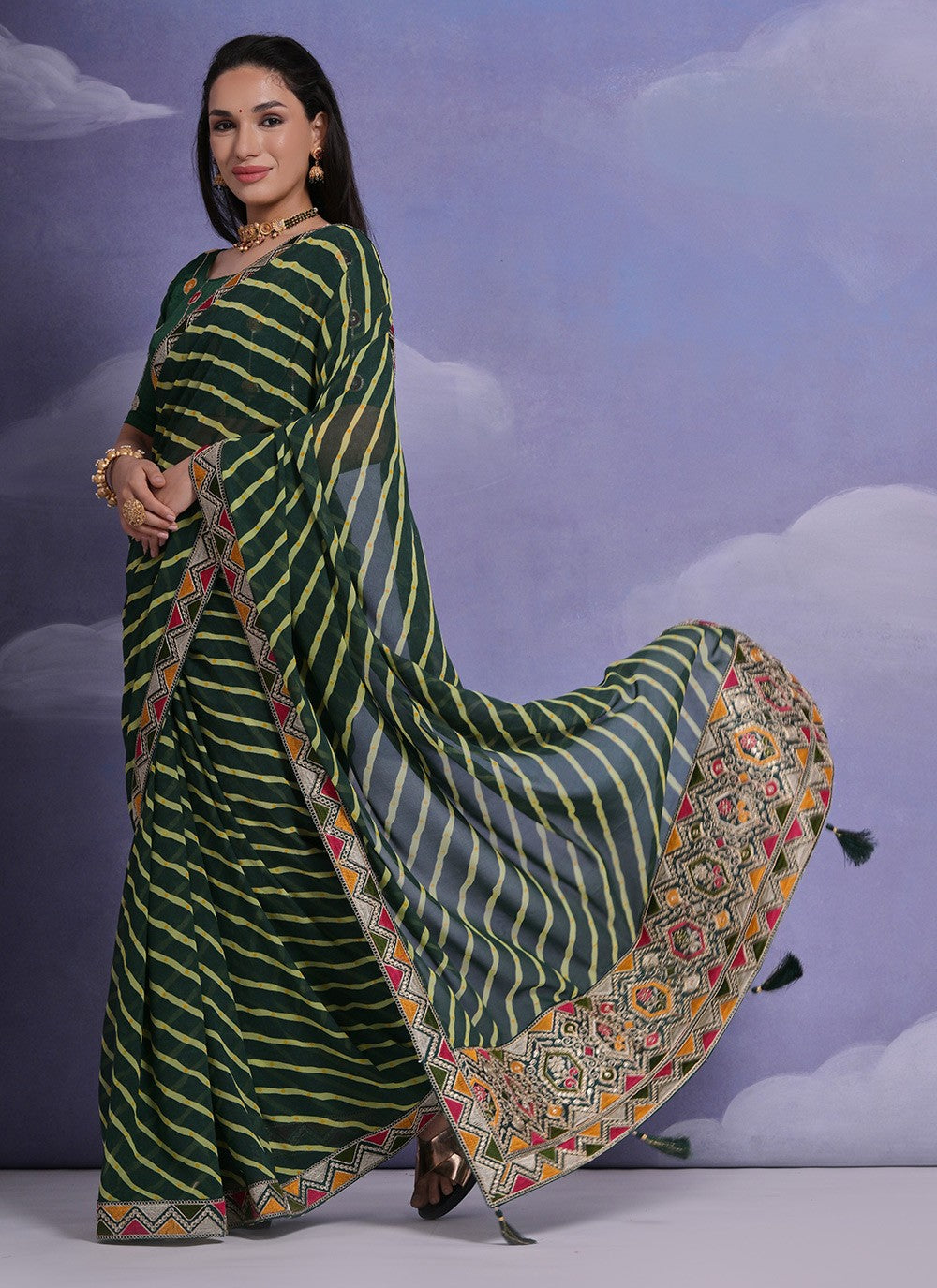 Trendy Border Work Georgette Saree - S4872