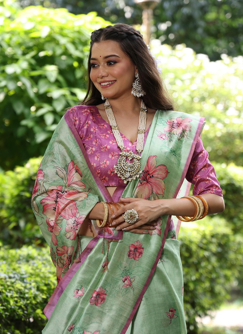 Classic Printed Tussar Silk Saree - S8572